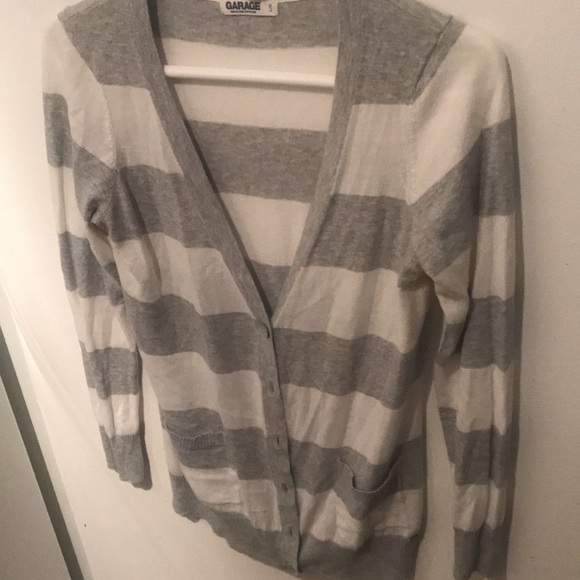 Silky Soft Garage 2 Tone Button Up Varsity Sweater White and Grey - Picture 3 of 10